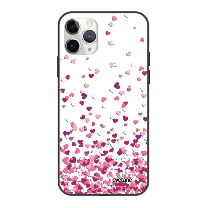Coque soft touch glossy pour iPhone 12 Pro Max - EVETANE - Modèle : Confettis De Coeur
