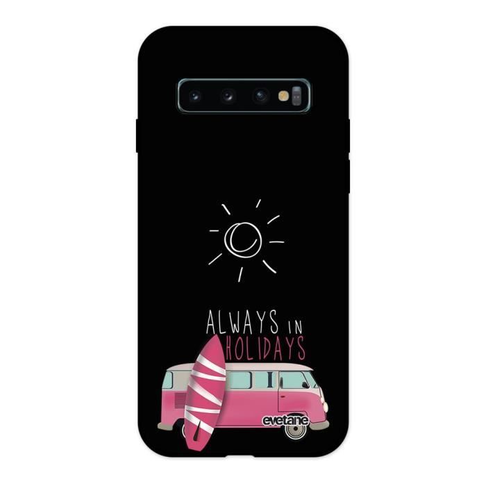 Coque Samsung Galaxy S10 Plus Silicone Liquide Douce noir Always in holidays Ecriture Tendance et Design Evetane