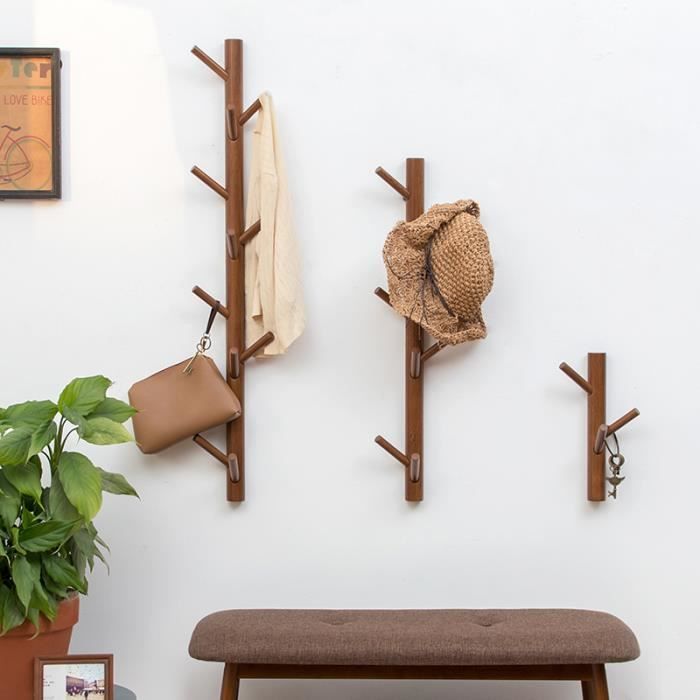 Porte Manteau Mural en Bois de Bambou en Forme d’ Arbre avec 11 Crochets Pour Ranger Vestes Manteaux Chapeaux -1Pc