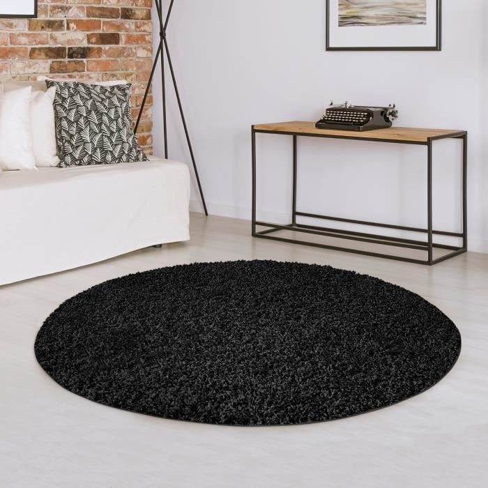 tapis Shaggy - Barcelona - Noir 78 - Ronde - 200 cm de diamètre