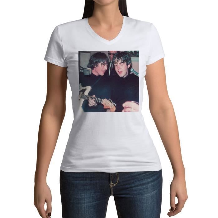 T-shirt Femme Col V John Lennon Paul McCartney Radio Show 70's Beatles