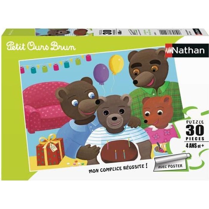 PETIT OURS BRUN Puzzle 30 pièces - L'anniversaire de Petit Ours Brun - Nathan - Puzzle Enfant + Poster - Dès 4 ans