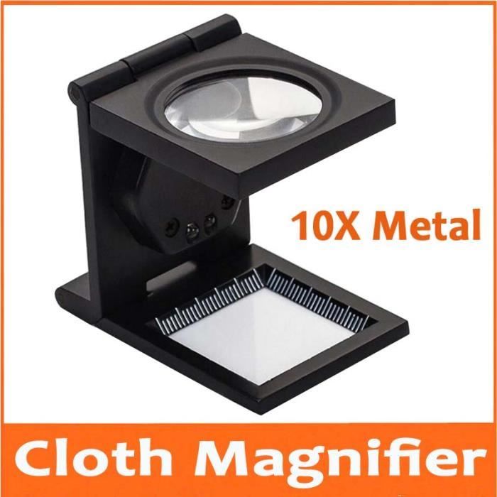 10X 28mm LED Lumineux Pliable En Métal Loupe En Tissu Loupe Stand Tissu Mesure Loupe Avec Lampes et Échelle 1mm