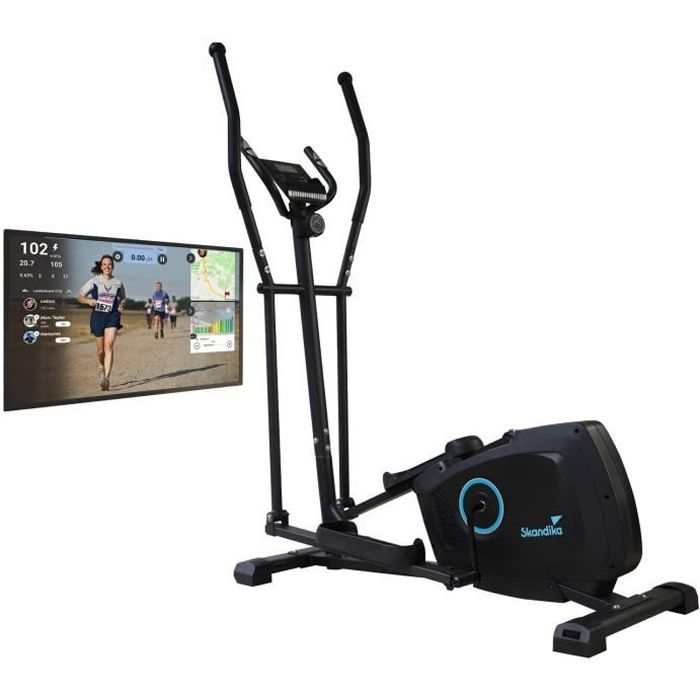 Skandika Vidar - Vélo elliptique - Bluetooth - Compatible avec Kinomap - Support Tablette - Inertie 7 kg- Max. 120 kg - Noir/Bleu