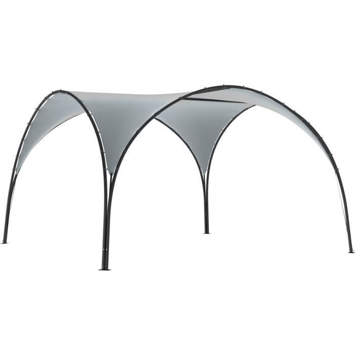 Tonnelle de jardin Dôme Structure en acier avec toit en toile grise - L 380 x P 386 x H 260 cm