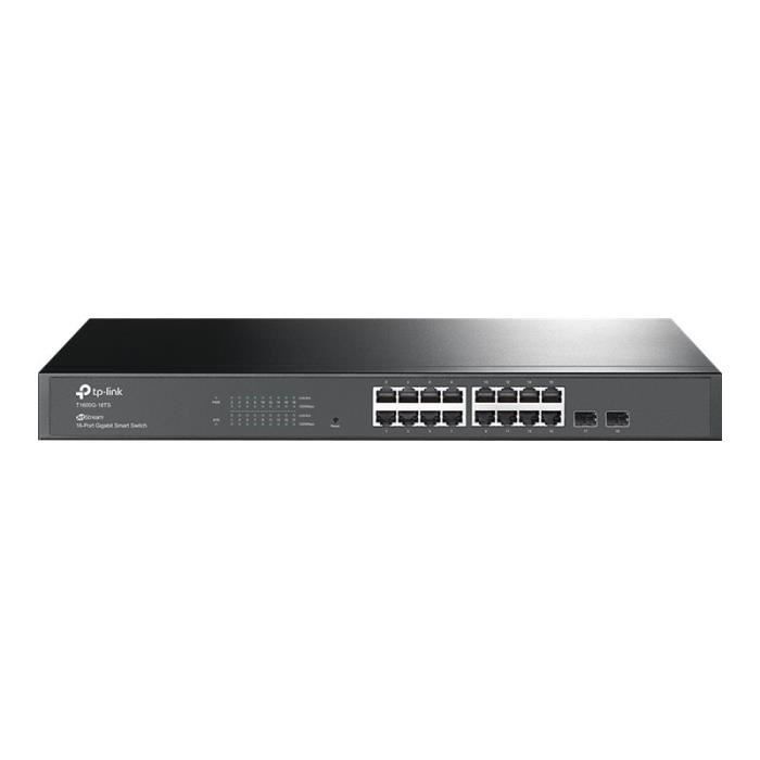 TP-LINK JetStream- 16-port Pure-Gigabit Smart Switch, 16 10/100/1000Mbps RJ45 ports including 2 SFP slots, Tag-based VLAN,