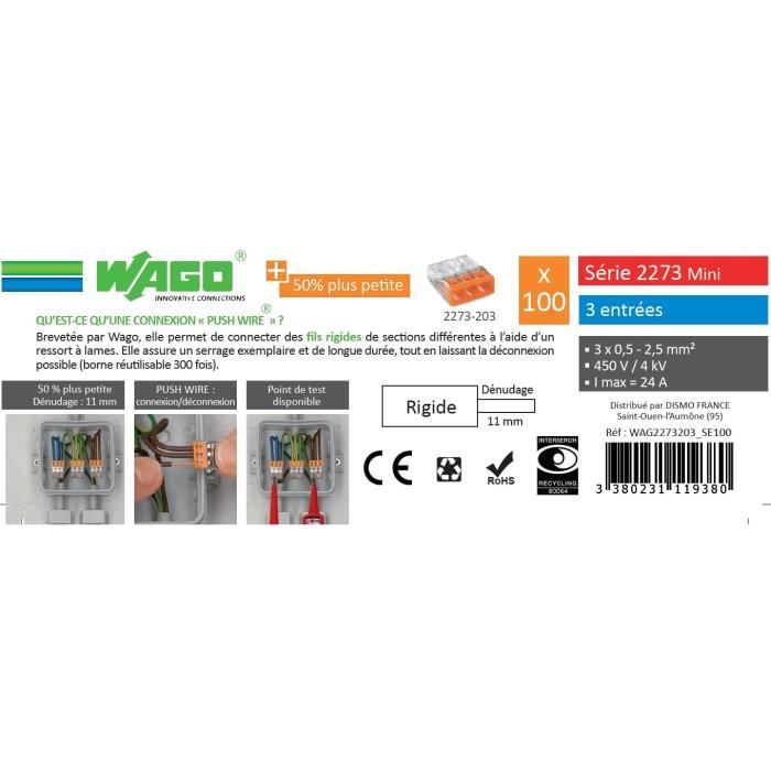 WAGO Seau 100 bornes - 2273 - 3 entrées