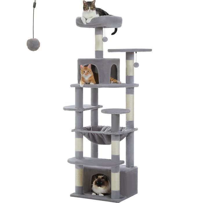 Comparer les prix de PAWZ Road Grand Arbre à Chat Géant 164 cm Poteau Griffoir Sisal Panier et Maison super Large pour Chats Gris