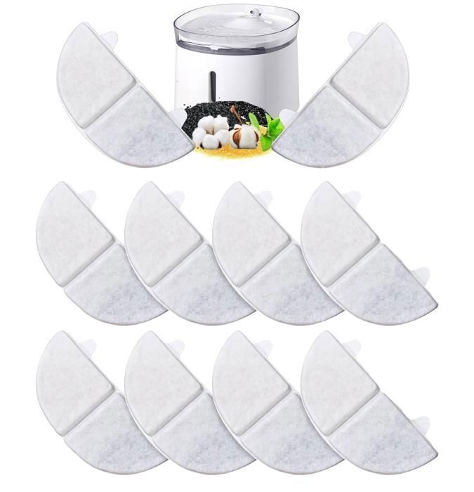 Fontaine à Eau Filtres pour Chat, Filtre à Charbon 10 pcs pour 2L Fontaines à WF20/CF20 avec la résine et Charbon Actif