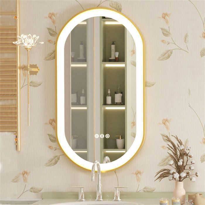 Grand Miroir Ovale Doré Biseauté Vintage - Pour Salle De Bain - Lot B - Occasion