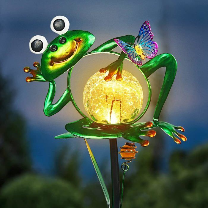 Statue Grenouille Solaire Avec LED - Décoration De Jardin Extérieure, Résine étanche, éclairage Automatique