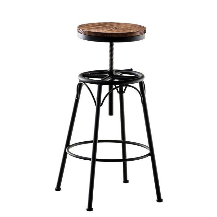 Tabouret de bar x1 style industriel contemporain hauteur reglable en metal noir et assise en bois clair 10_0004540 Tabouret de bar x1 style industriel contemporain hauteur reglable en metal noir et assise en bois clair 10_0004540
