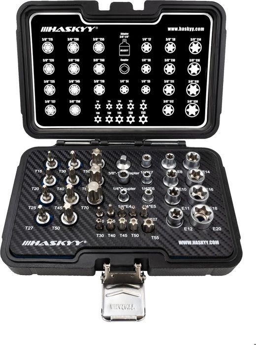 Jeu De 34 Douilles Torx Et E - Coffret Outils Mécanique 3/8" Pour Voiture, Moto, Bricolage