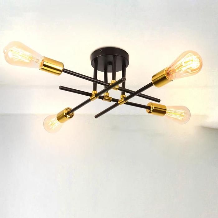 WOTTES Plafonnier Industriel 4 têtes - Vintage Luminaire en Métal Noir et Bronze - Rétro Lampe pour Salon Chambre Cuisine Bar
