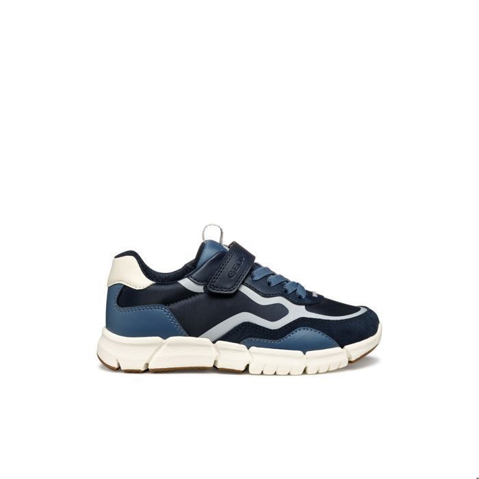 Geox Geox Flexyper A — Baskets enfant respirantes cuir/tissu scratch semelle EVA bleu
