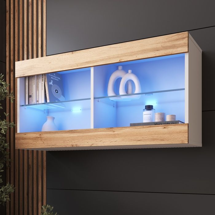 Komodee Vitrine Suspendue Horizontal Tivoli - Wotan Blanc - 100 x 50 x 29 cm - LED Bleues Komodee Vitrine Suspendue Horizontal Tivoli - Wotan Blanc - 100 x 50 x 29 cm - LED Bleues
