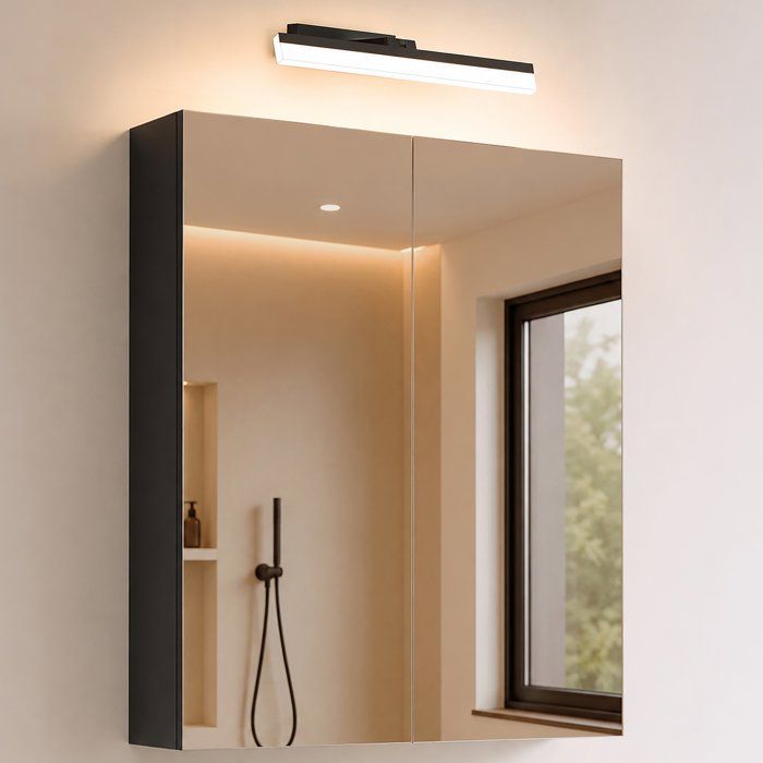 doporro Armoire Murale Salle de Bains avec Miroir et Lampe Luxaris Noir Placard de Rangement Anthracite Mat en Bois 60 cm