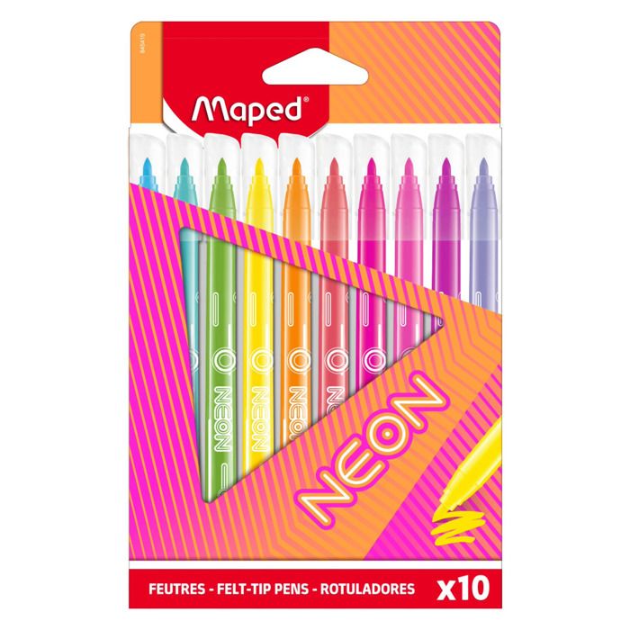 Maped Graph'Mania - 10 Feutres Fins 0,4 Mm + 24 Pochoirs à Clipper - Couleurs Vives - Pochette Pratique