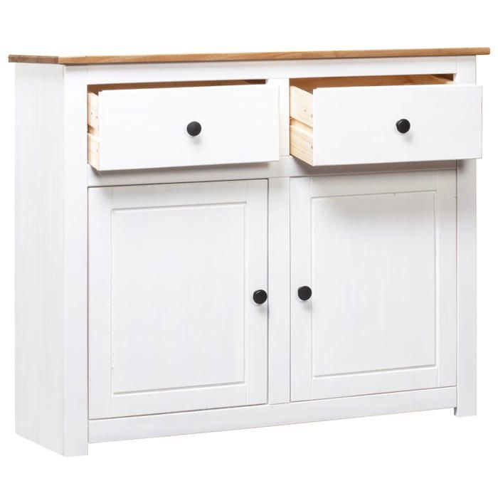 Bon plan Buffet bahut vaisselier - JILI HOT - Buffet Blanc 93x40x80cm Pin Gamme Panama - commode Salon/Cuisine Thome7561899