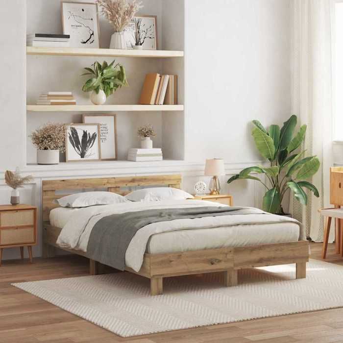 vidaXL Cadre de lit Chêne artisanal 140 x 190 cm Bois dingénierie 3333952