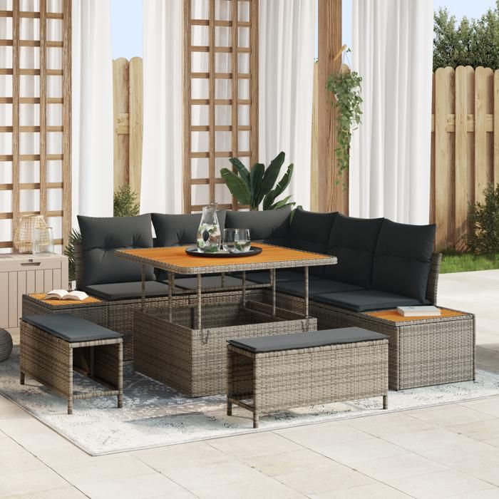vidaXL Ensemble de 7 Pièces de Canapé de Jardin avec Coussins Rattan Poly - vue 4