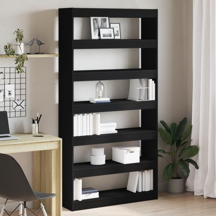Moderne Meuble de Rangement-Bibliothèque Noir Bois dingénierie 100 x 30 x 198 cm @FR(713412)