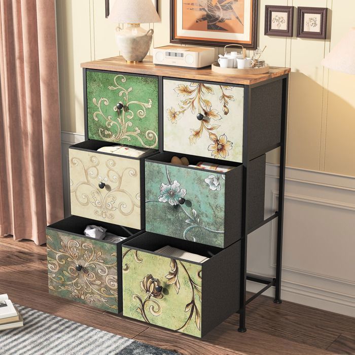 Commode - ADWOLT - Vintage - 6 tiroirs - Acier - Tissu lin résistant - 67.5x30x86.5cm