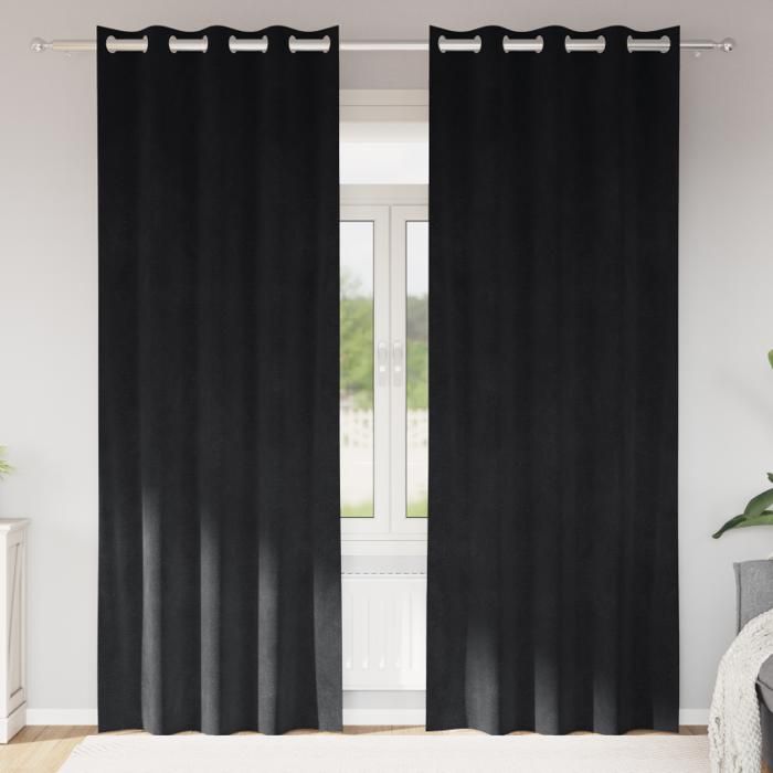 Rideaux occultants - Velours noir - 2 pcs - 140 x 260 cm - Œillets - Intérieur