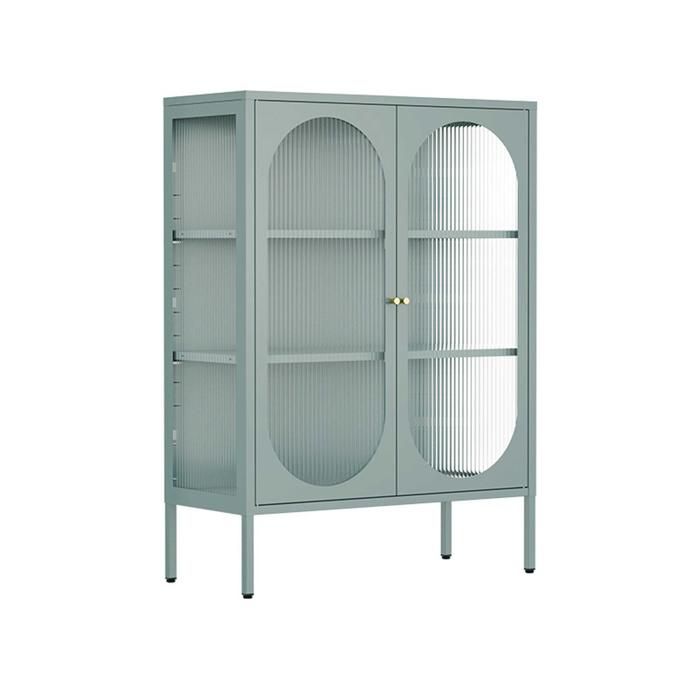Buffet moderne 2 portes 80 cm en métal et verre vert sauge Dreamy - Oviala