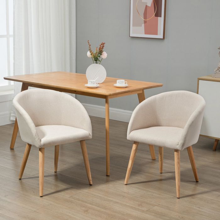 Ensemble de 2 chaises de salle à manger chaise scandinave tissu aspect lin 100 % polyester Dim. 55L x 58P x 74H cm beige