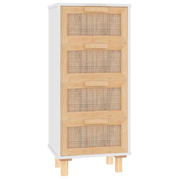 “Winter SaleTOP Armoire/Cabinet à tiroirs Blanc - Buffet Blanc 40x30x90cm - bois de pin massif et rotin naturel PRO56361