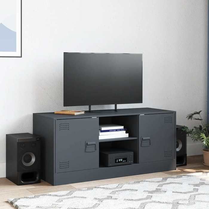 Meuble TV en acier - vidaXL - Anthracite - 99x39x44 cm - Pour écran 51-76 cm - Capacité 90 kg - 2 étagères