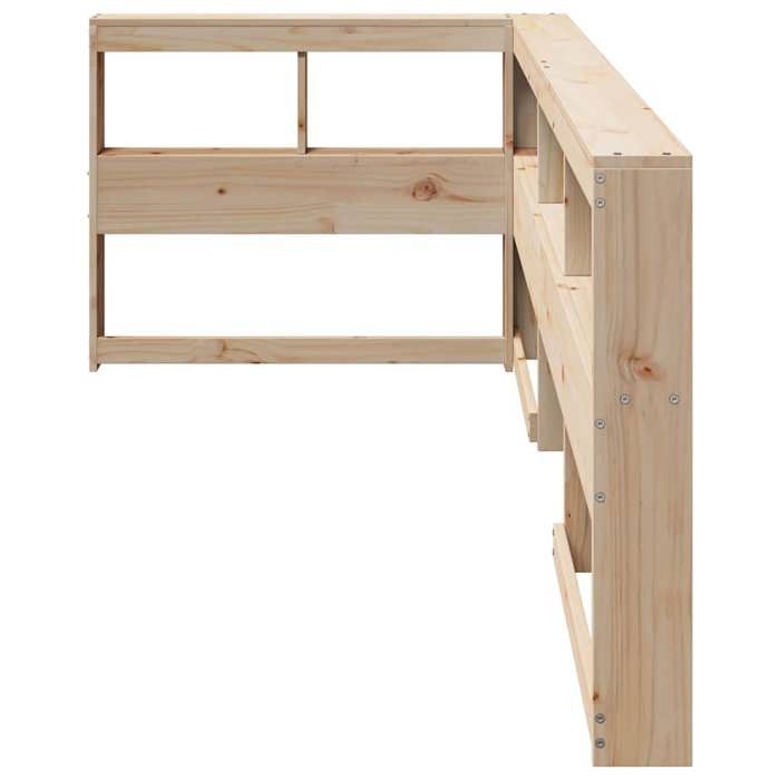 Tête de lit bibliothèque en bois de pin - WIENS - Forme en L - 98.5 x 218.5 x 80 cm - Bois massif de pin - Brun