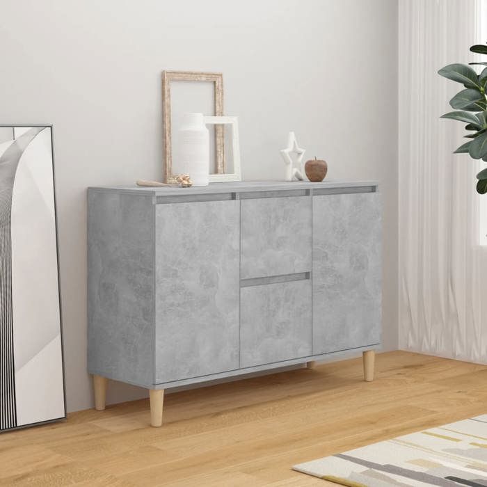 Buffet gris béton - Happiness - 101x35x70 cm - Bois dingénierie - Gris béton - 2 tiroirs - 2 portes Buffet gris béton - Happiness - 101x35x70 cm - Bois dingénierie - Gris béton - 2 tiroirs - 2 portes