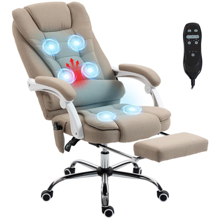 Fauteuil de bureau - Vinsetto - massant et chauffant - hauteur réglable dossier inclinable et télécommande filaire - beige Fauteuil de bureau - Vinsetto - massant et chauffant - hauteur réglable dossier inclinable et télécommande filaire - beige