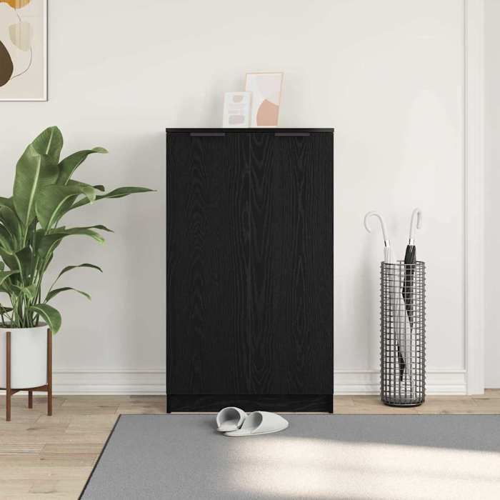 Moderne Cabinet à chaussures BURKE meuble rangement avec étagère Chêne noir 59x35x100 cm AA67