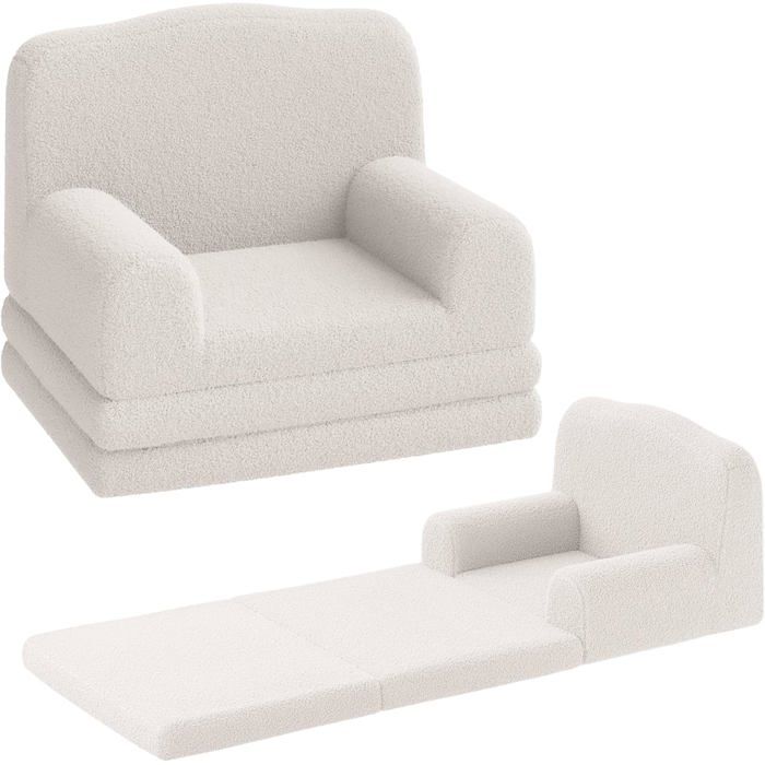 Canapé Enfant - LUNSY - fauteuil dépliable - canapé-lit 2 en 1 - avec housse amovible - Dossier en forme de couronne - blanc