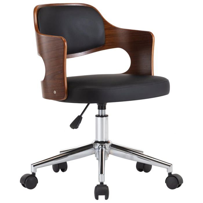 Fauteuil de bureau pivotant - CLARENCE - Noir - Similicuir et bois courbé - 475x53x68-76 cm - Hauteur réglable 41-49 cm