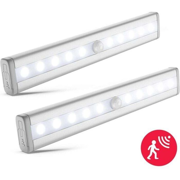 Veilleuse LED - PZCC - Lot de 2 - Détecteur de mouvement - 190x30x13 mm - Alimentation piles AAA