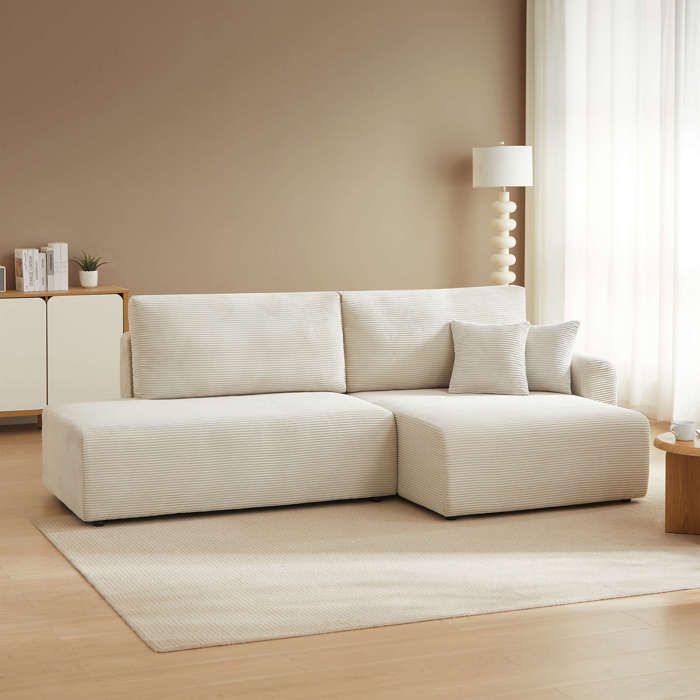 Canapé dangle droit ouvert convertible DANILO 4 places velours côtelé beige