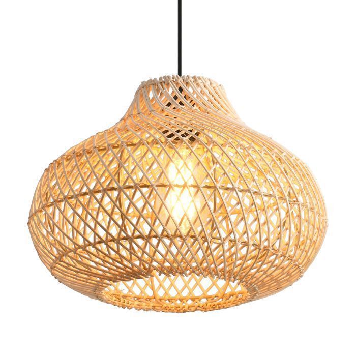 Parrot Uncle Suspension Rotin Naturel Ø48 cm Tressée Main Lustre Bohème E27 Forme Oignon pour Salon Salle à Manger
