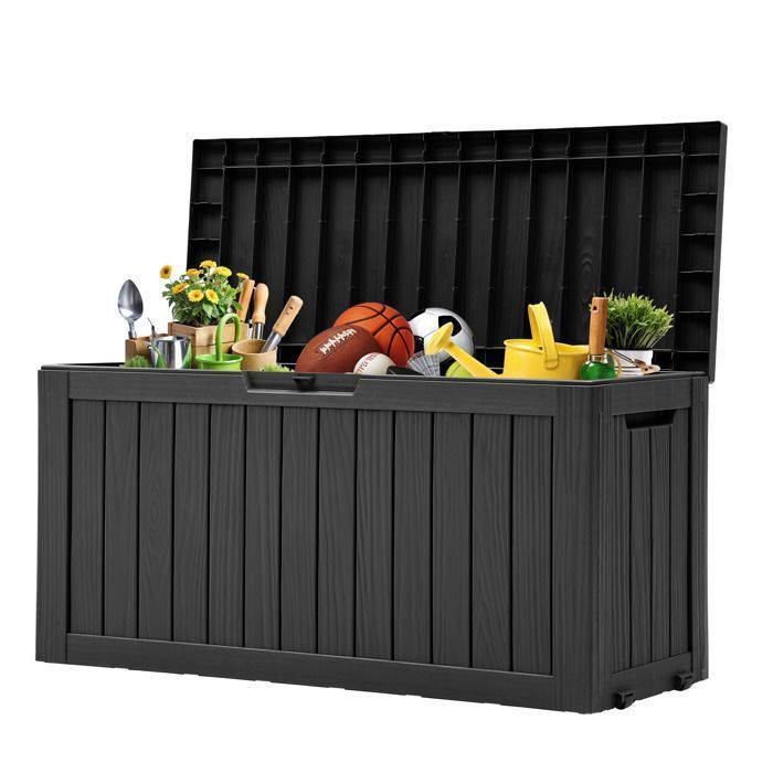 BALCONERA Coffre de jardin Coffre de rangement - 270L coffre exterieur- 114.7x 46.5x 57.6 cm - Noir