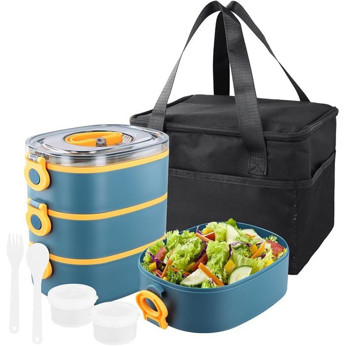 3 en 1 Bento Lunch Box 2800ml, Assiette Compartiment Adulte Empilables ...