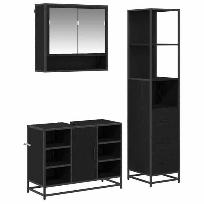 Ensemble de mobilier de salle de bain - Cadre robust - ARMOIRE WC/SALLE DE BAIN COMPLETE - 3 pcs - Chêne noir 35x37 5x166cm 5373 LH4