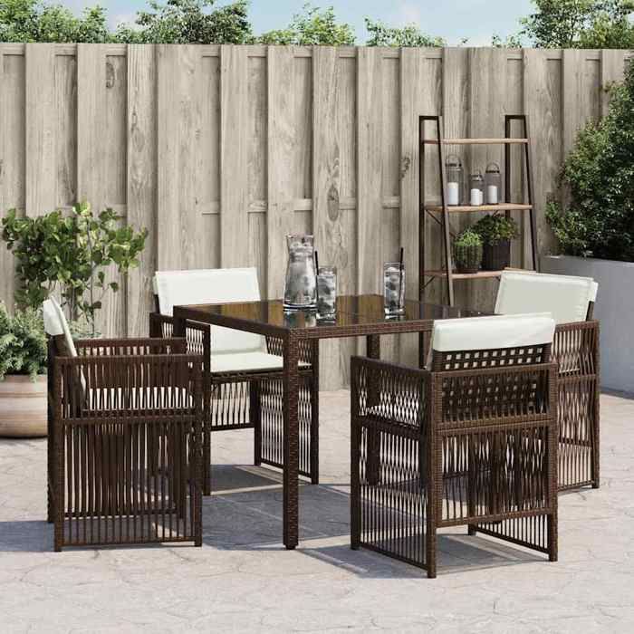 Brun Siège de jardin - Chaises de jardin - avec coussins - (4 pcs) - marron résine tressée C1789