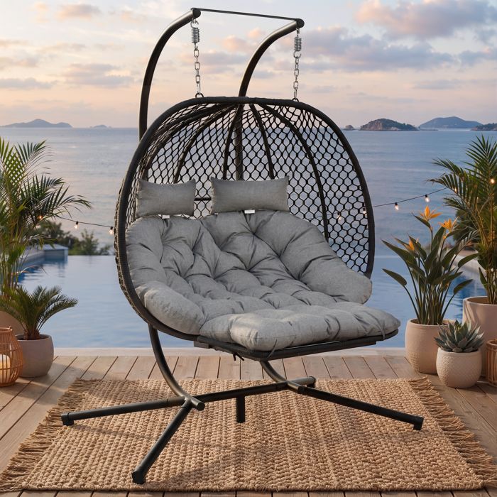 Fauteuil suspendu de jardin, avec support, repose-pieds et coussin, l ...