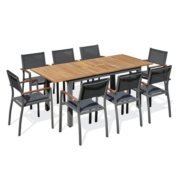 Ensemble repas de jardin 8 places alu et acacia - Gris anthracite - ORSINO Ensemble repas de jardin 8 places alu et acacia - Gris anthracite - ORSINO