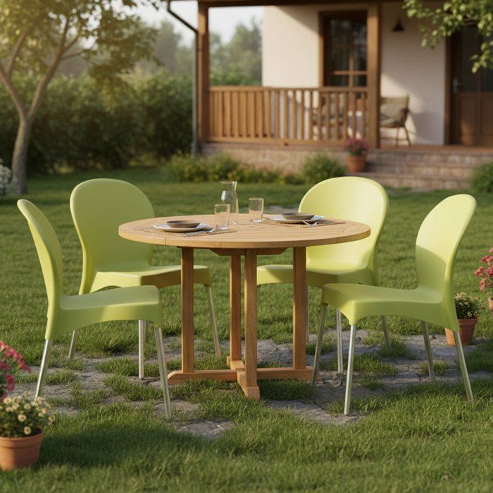 Lot de 4 Chaises dExtérieur Éclectique Dmora en Plastique Vert Lot de 4 Chaises dExtérieur Éclectique Dmora en Plastique Vert
