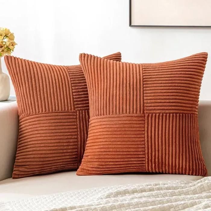 Lot de 2 housses de coussin en velours côtelé effet rouille style bohème décoratives douces et solides motif patchwork crois