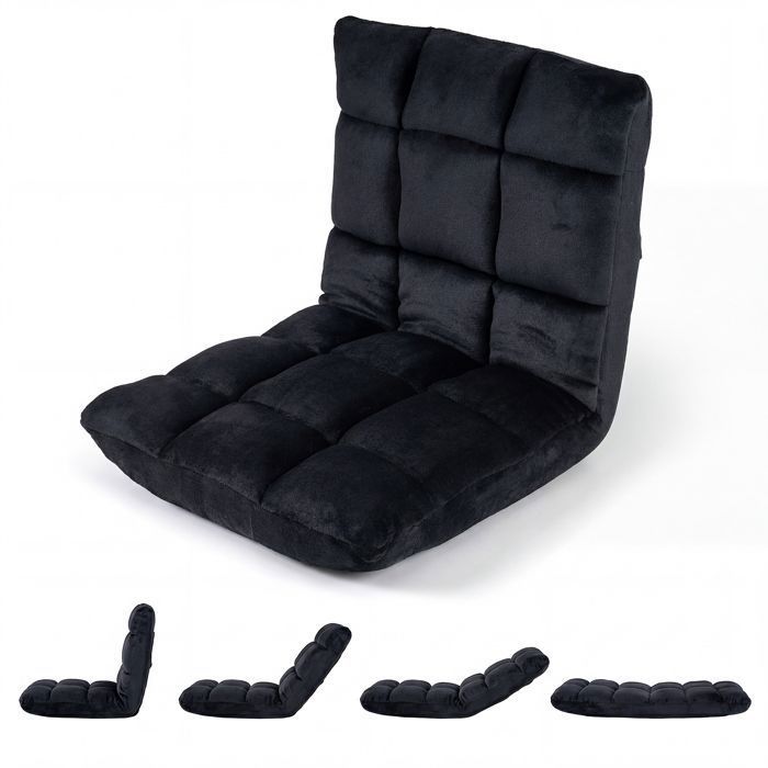 Fauteuil Paresseux Tatami Pliable COSTWAY Chaise de Sol Dossier 14 Vitesses Réglable Velours Fauteuil Sol pour Salon Bureau Noir Fauteuil Paresseux Tatami Pliable COSTWAY Chaise de Sol Dossier 14 Vitesses Réglable Velours Fauteuil Sol pour Salon Bureau Noir